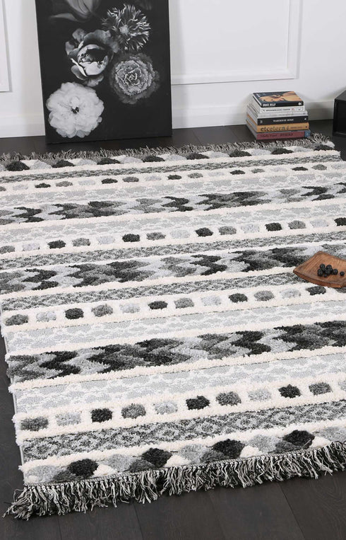 Mono Tribal Carved Cream Anthracite - ADORE RUGS and FLOORING